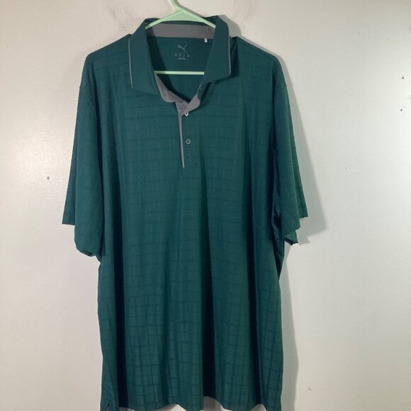 Mens Puma Golf Polo Short Sleeve Geometric 2XL Green Polyester Elastane - Picture 1 of 8